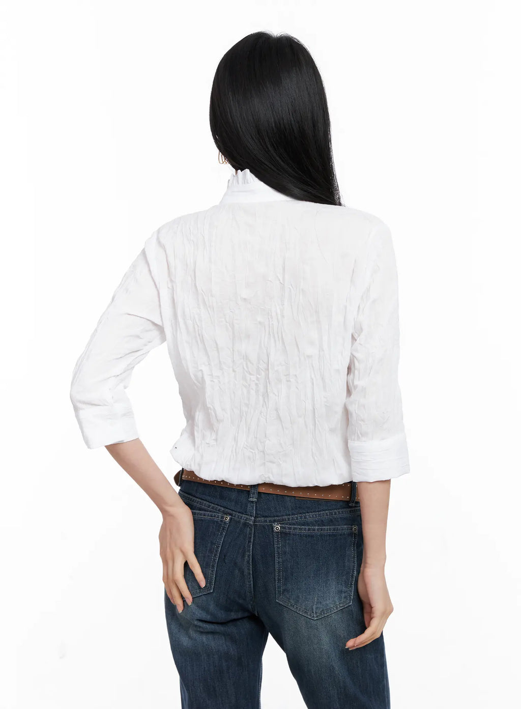 White Crinkled High Collar Top CC1109