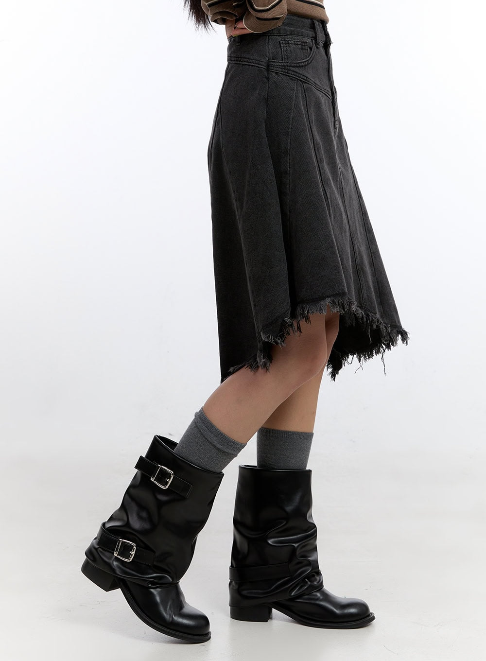 Unbalanced Washed Denim Midi Skirt CN401