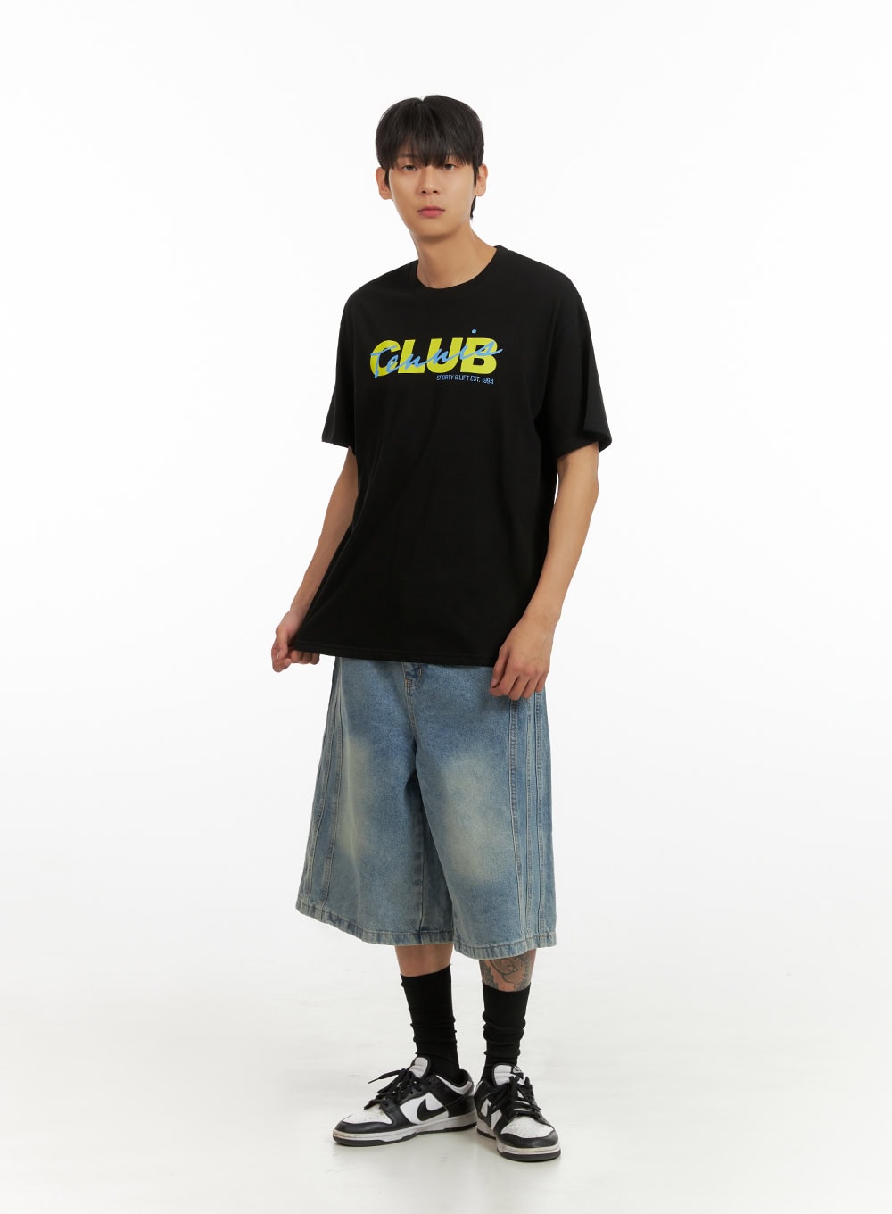 Men's Lettering Round Neck T-Shirt (Black) IU418