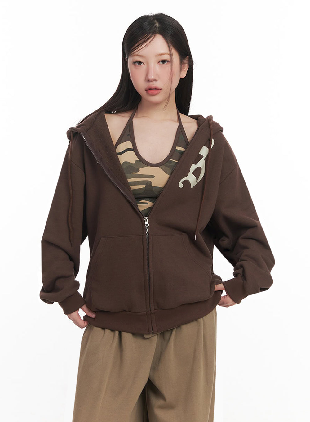 Graphic Oversize Zip-Up Hooded Jacket IM528