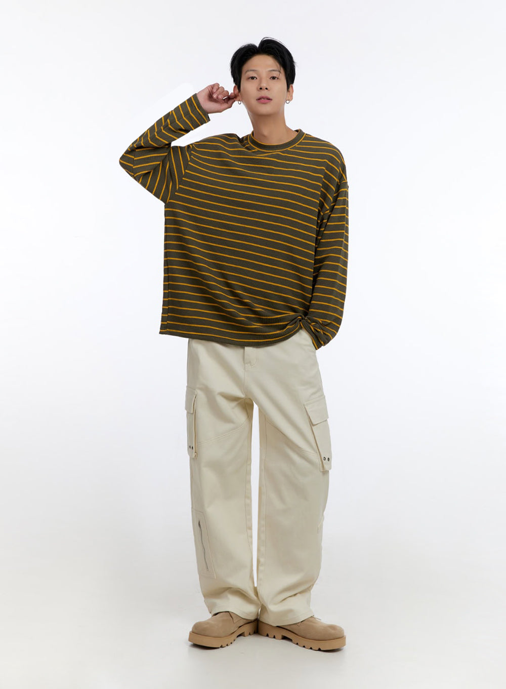 Men's Striped Round Neck Long Sleeve T-Shirt IO428