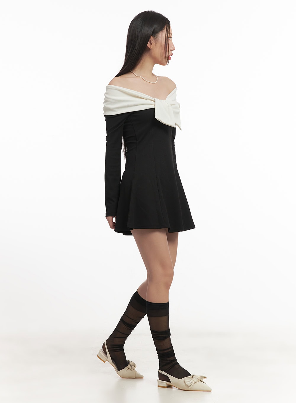 A-Line Ribbon Off-Shoulder Mini Dress CF520