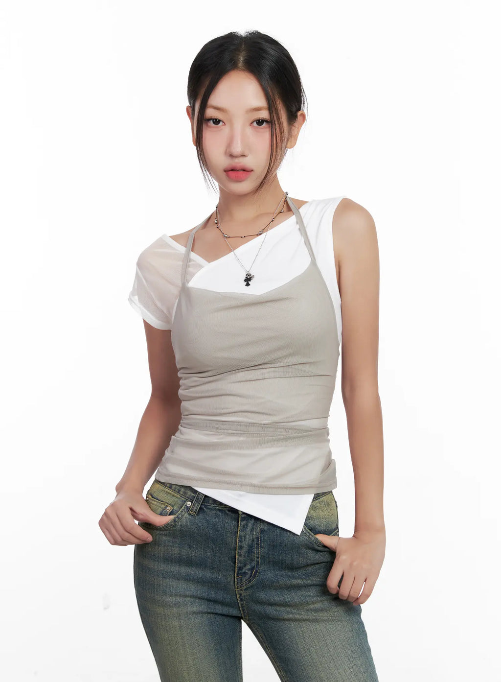 Mesh Draped Halter Tank CL518