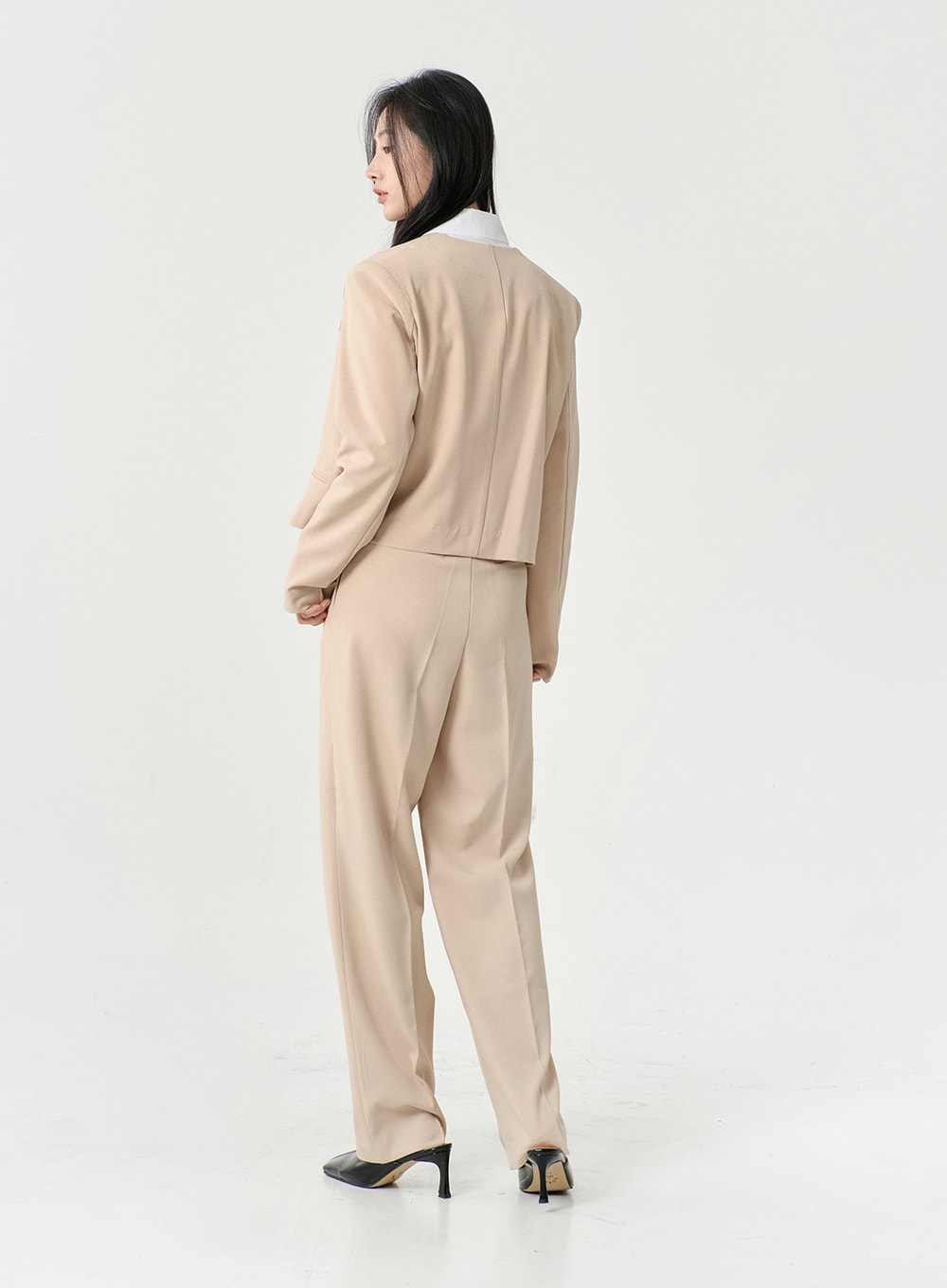 No Collar Semi Cropped Blazer OS13