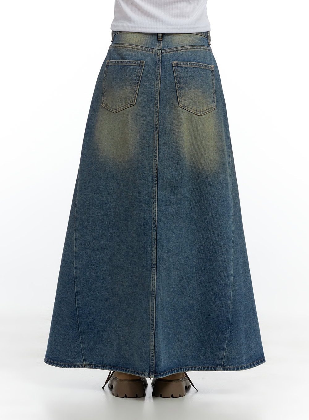 Tailored Stitch Detail Denim Maxi Skirt CS420