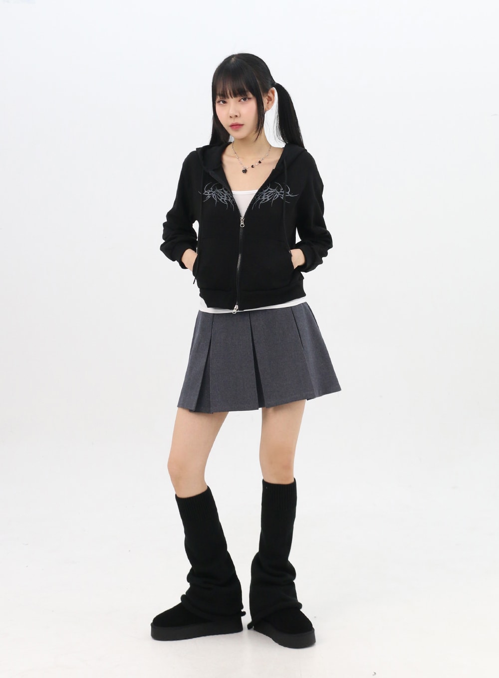 Zip-Up Graphic Crop Hoodie IN314