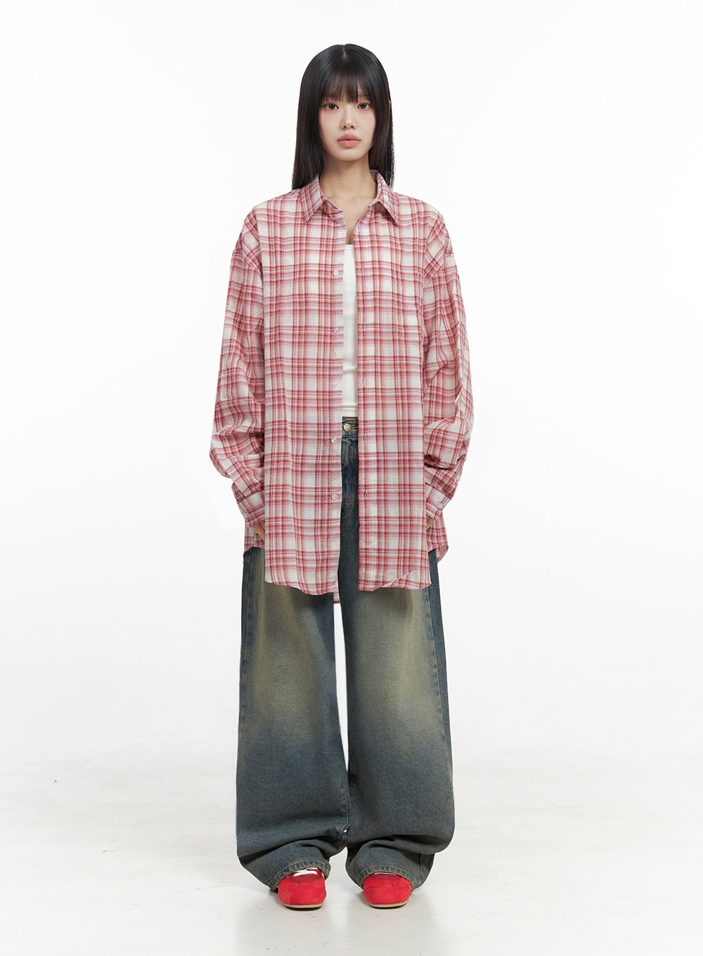 Checkered Cotton Oversized Shirt IO430