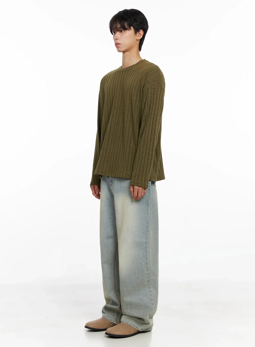 Men's Ribbed Knit Long Sleeve Shirt IO516