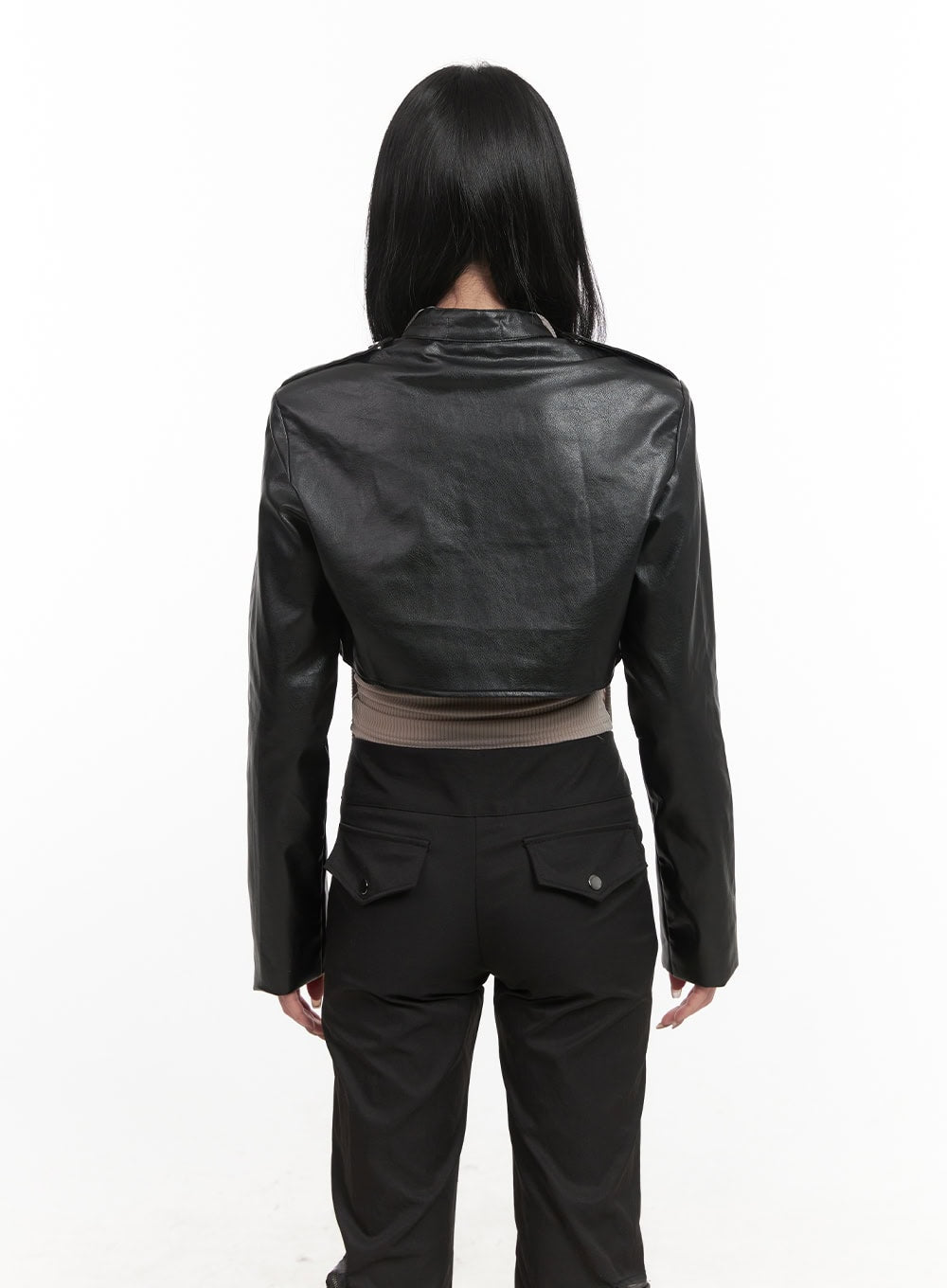 Chic Zip-Up Faux-Leather Crop Jacket CJ516