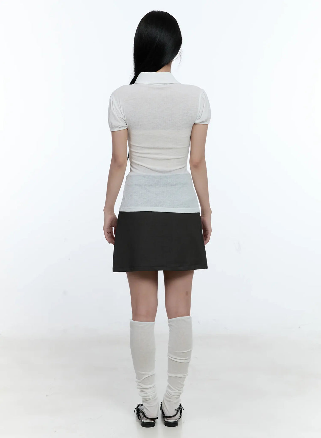 Collared Puff-Sleeve Button-Down Blouse CL530