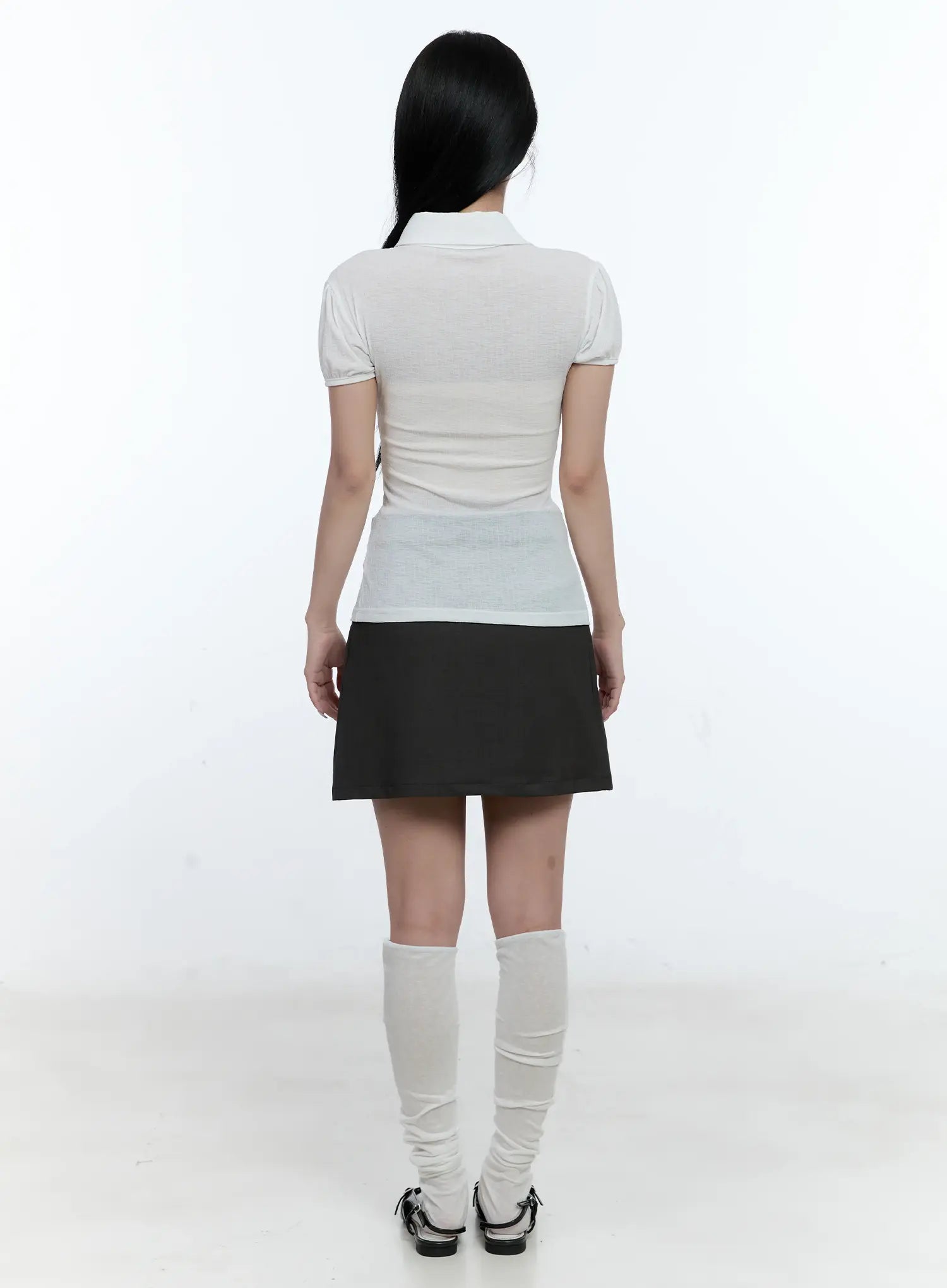 Collared Puff-Sleeve Button-Down Blouse CL530