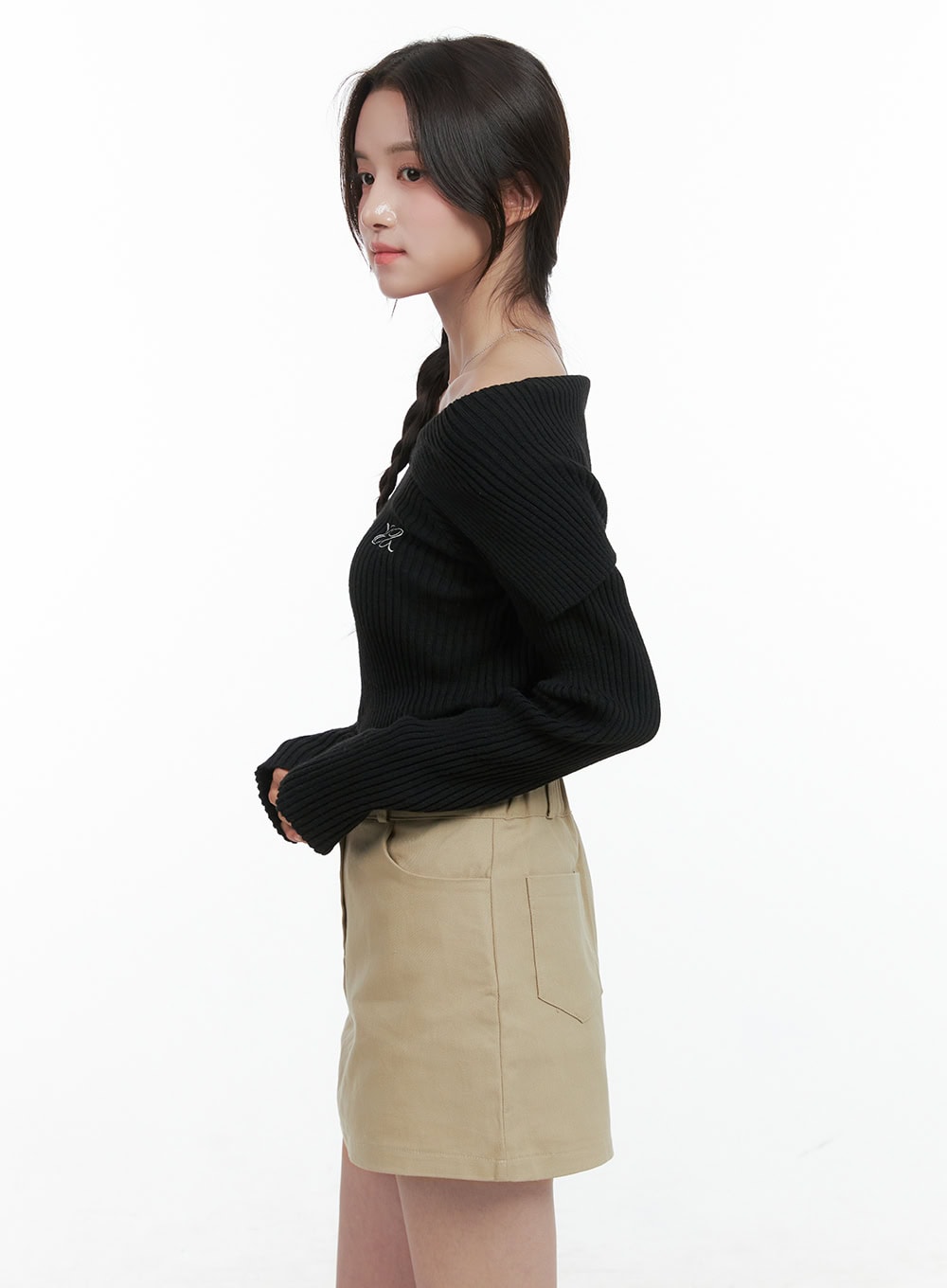 Solid Off Shoulder Knit Top OG409