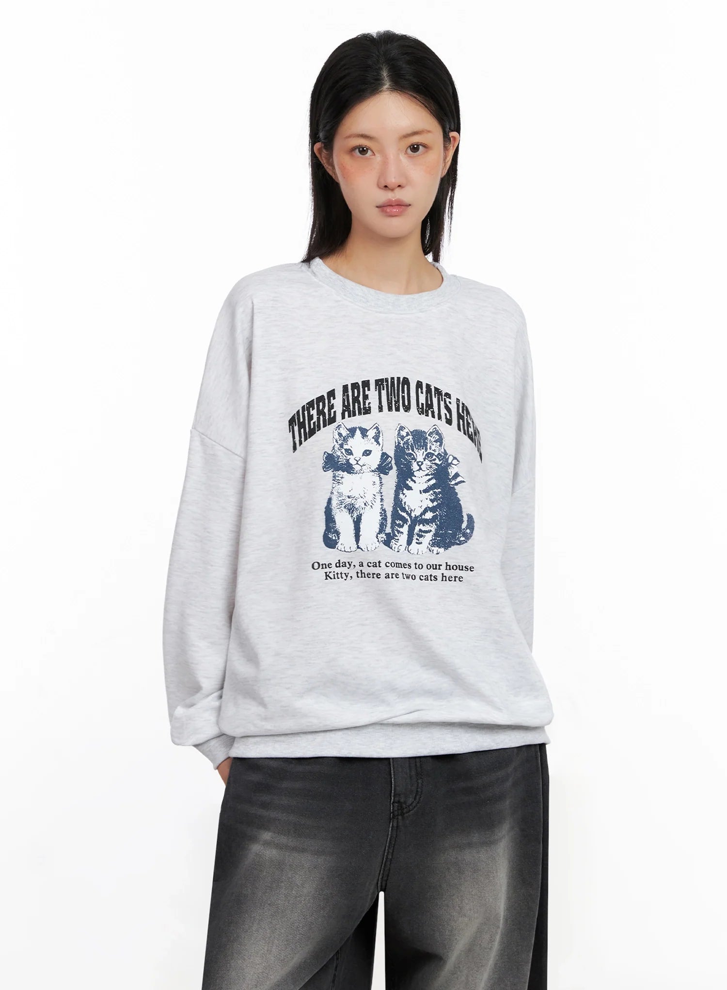 Cat Print Graphic Sweatshirt IS508
