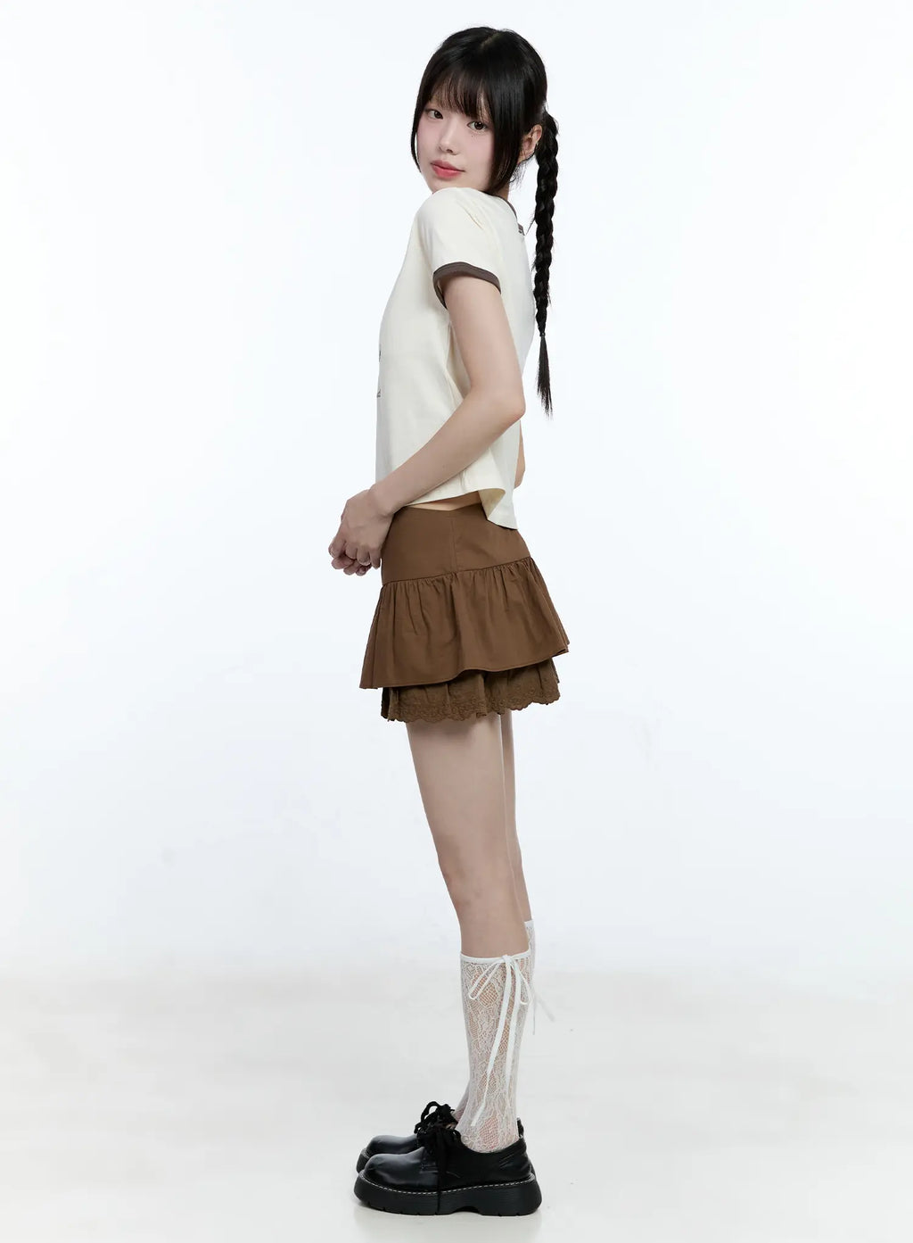 Tiered Lace-Hem Mini Skirt CG511