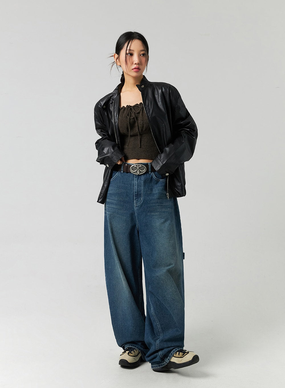 Loose Fit Faux Leather Jacket CO323