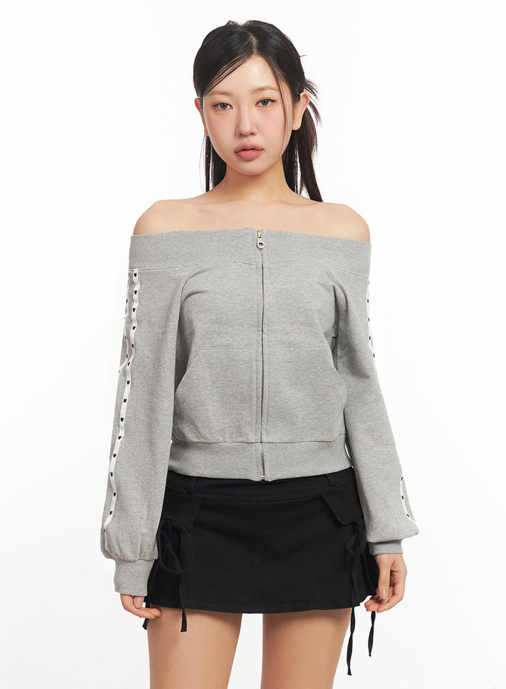 Heart Off-Shoulder Zip-Up Jacket IA524
