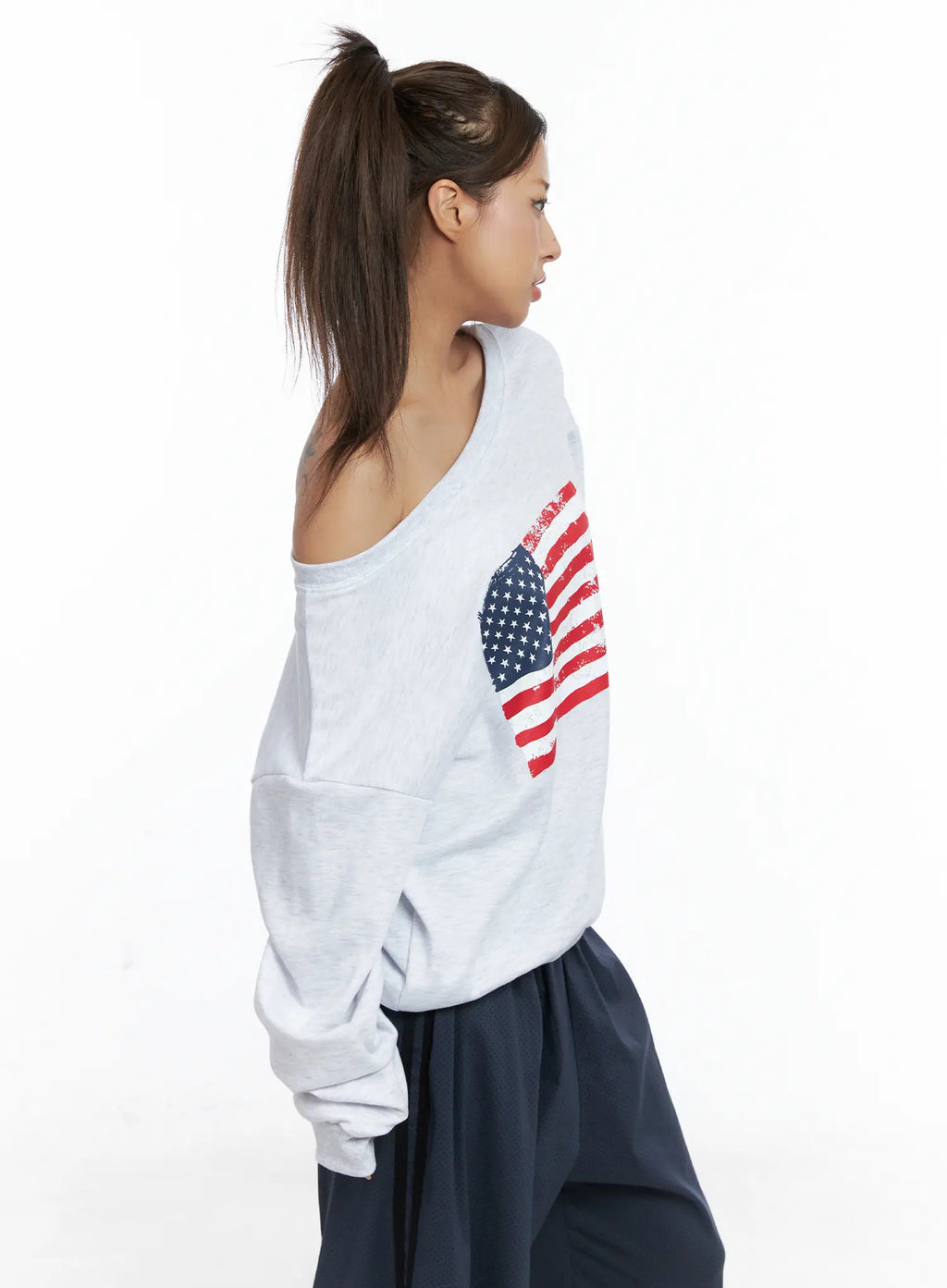 American Flag Off-Shoulder Sweatshirt CS504