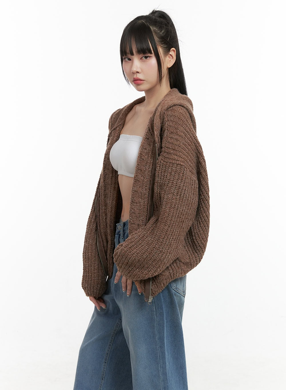 Oversized Cable Knit Hooded Sweater OS410