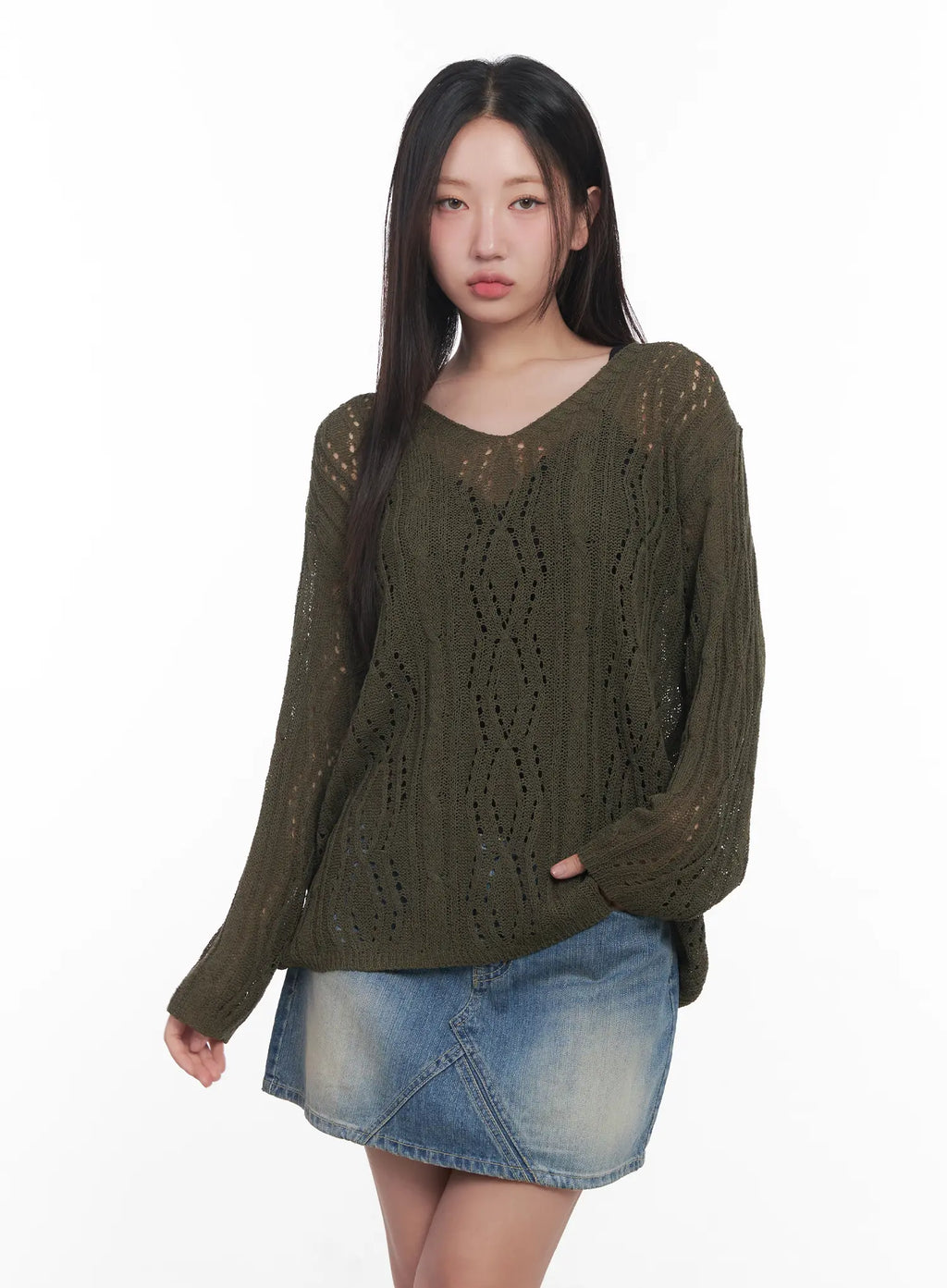 Criss-Cross Sheer V-Neck Sweater CU516