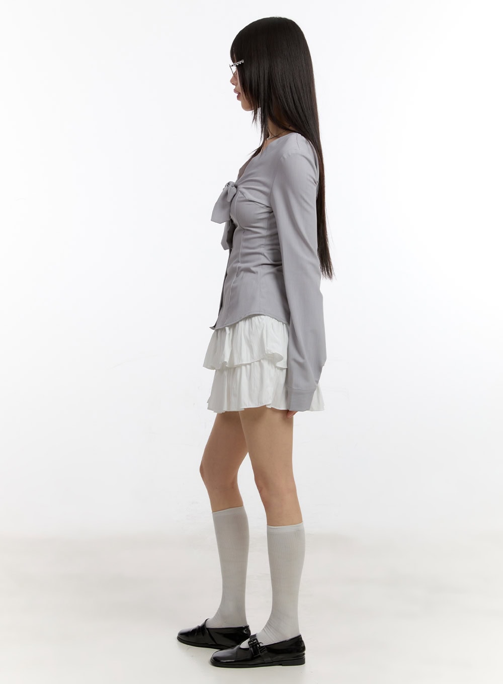 Ribbon Tie V-Neck Blouse Top CA509