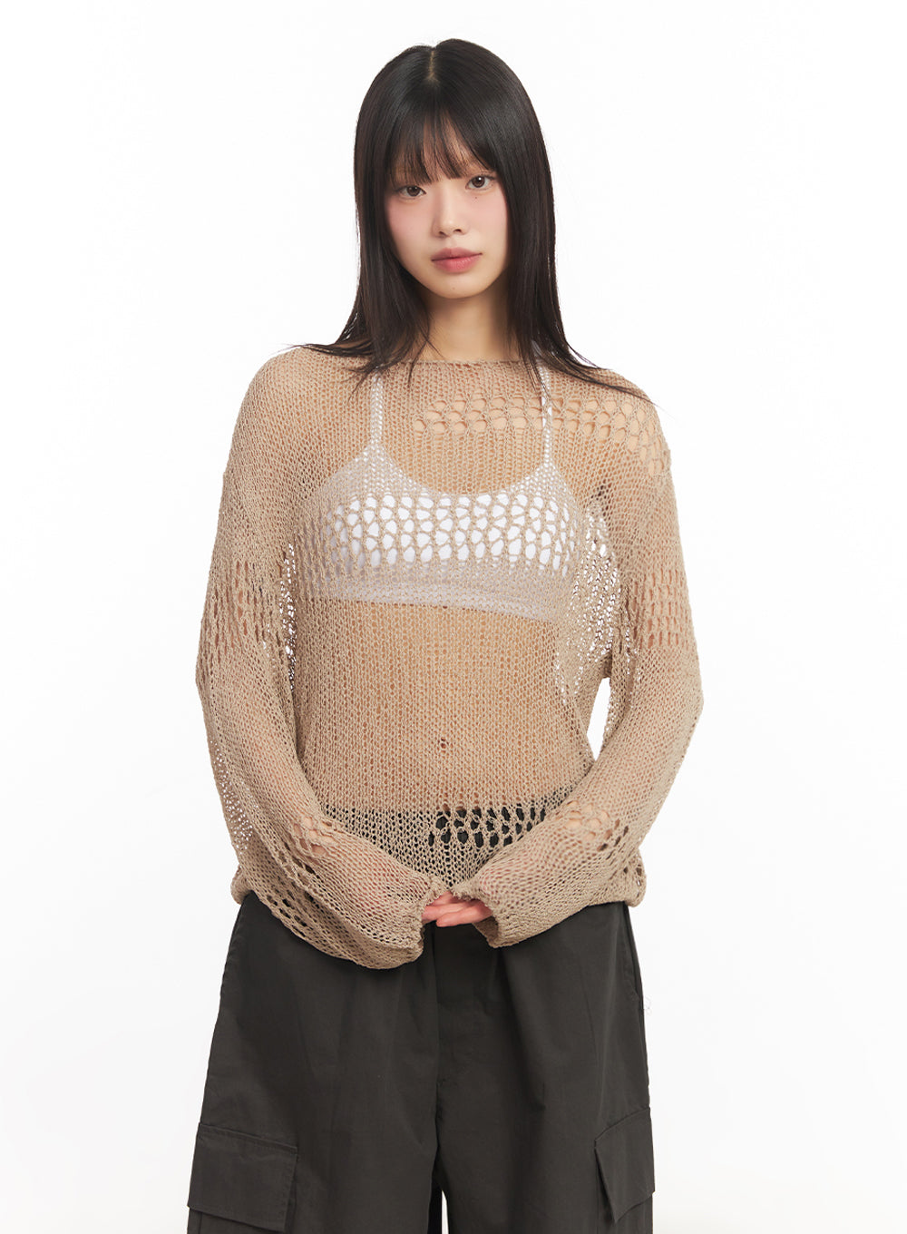 Mesh Patterned Knit Top IA521