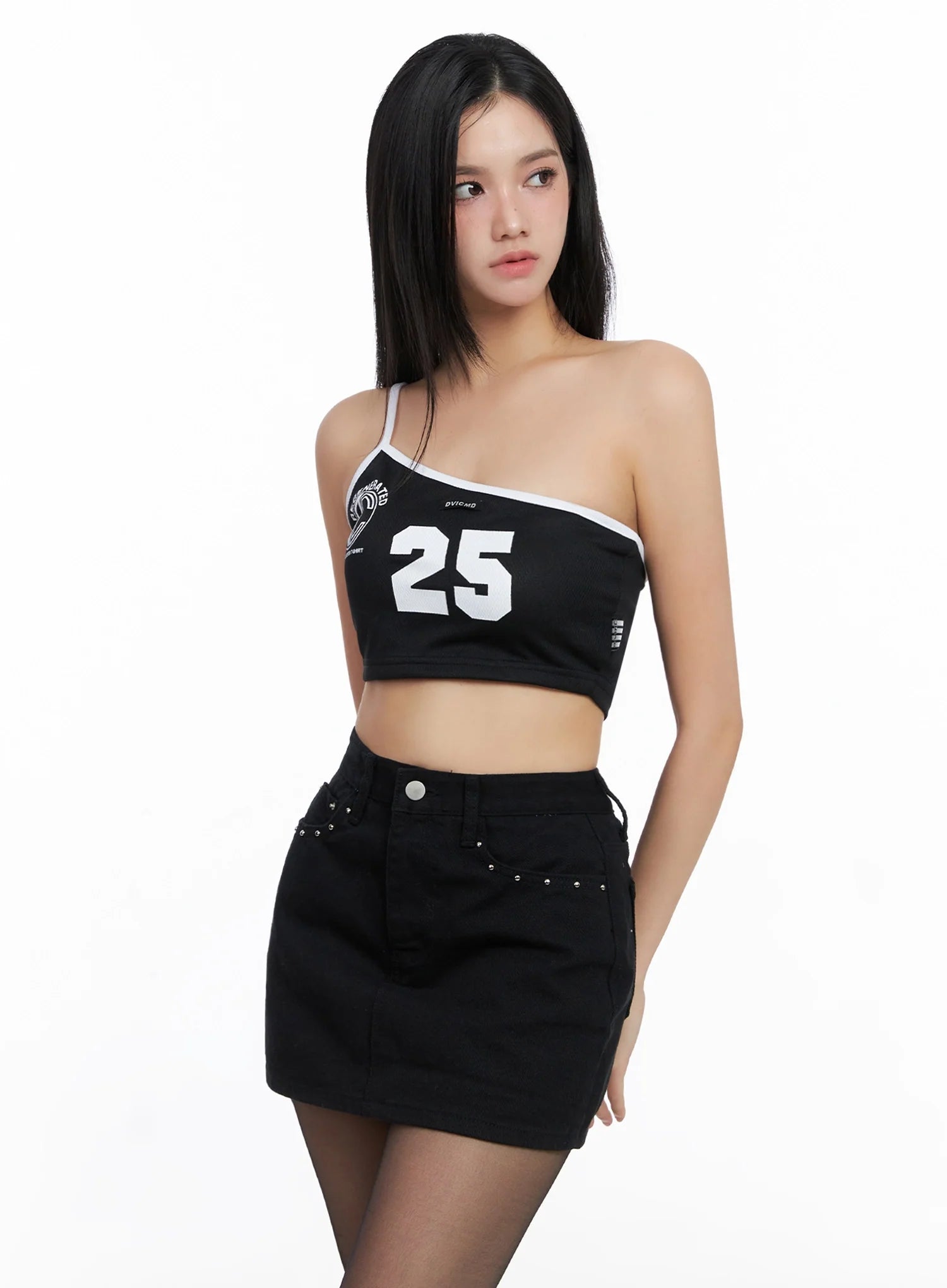 Mesh Varsity Graphic Crop Top IS525