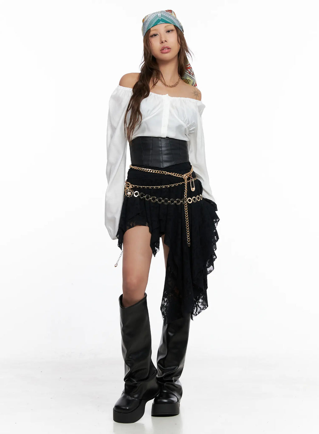 Off-Shoulder Button-Up Blouse CS522