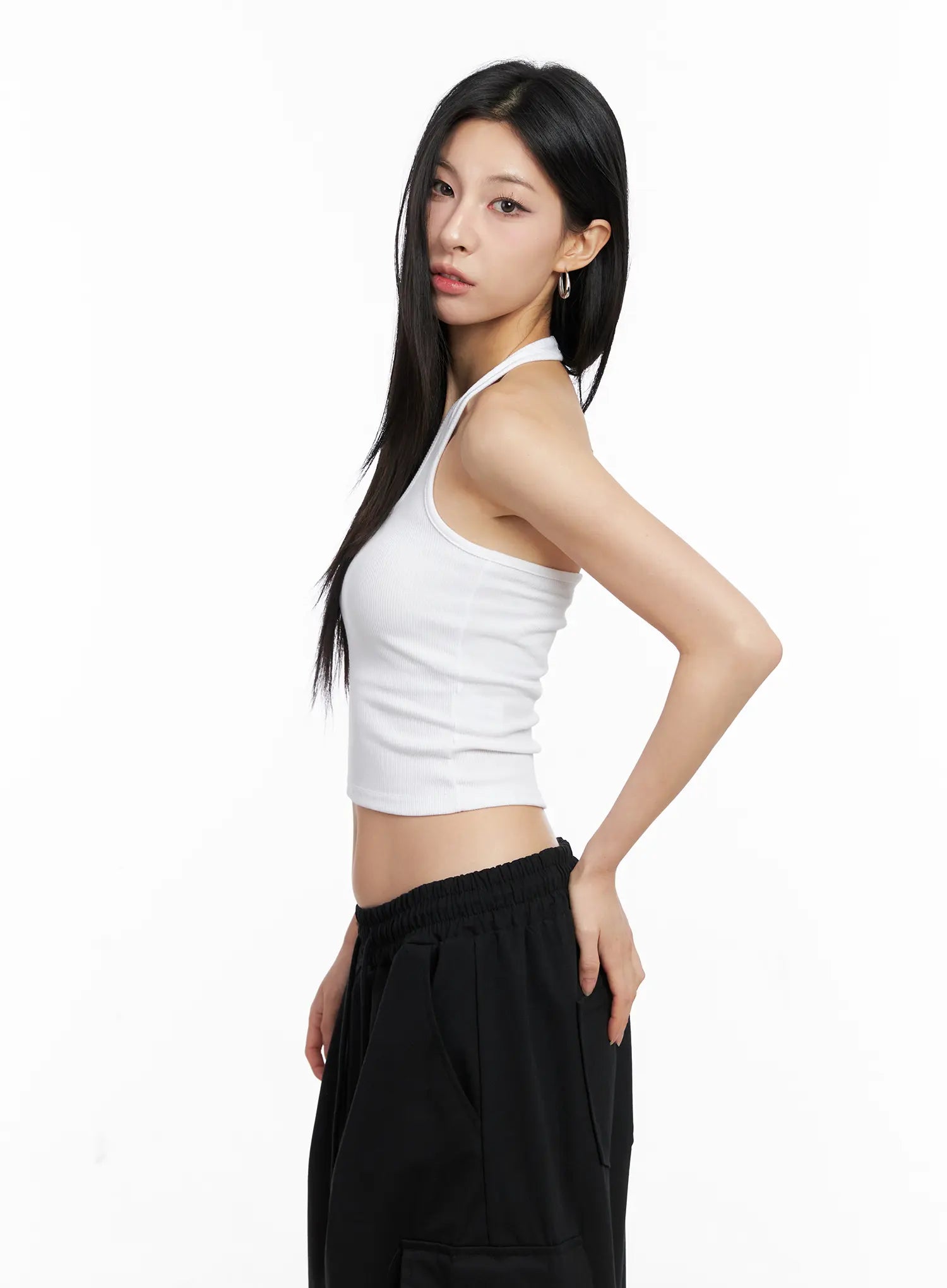 Ribbed Halter Crop Tank Top CC1109