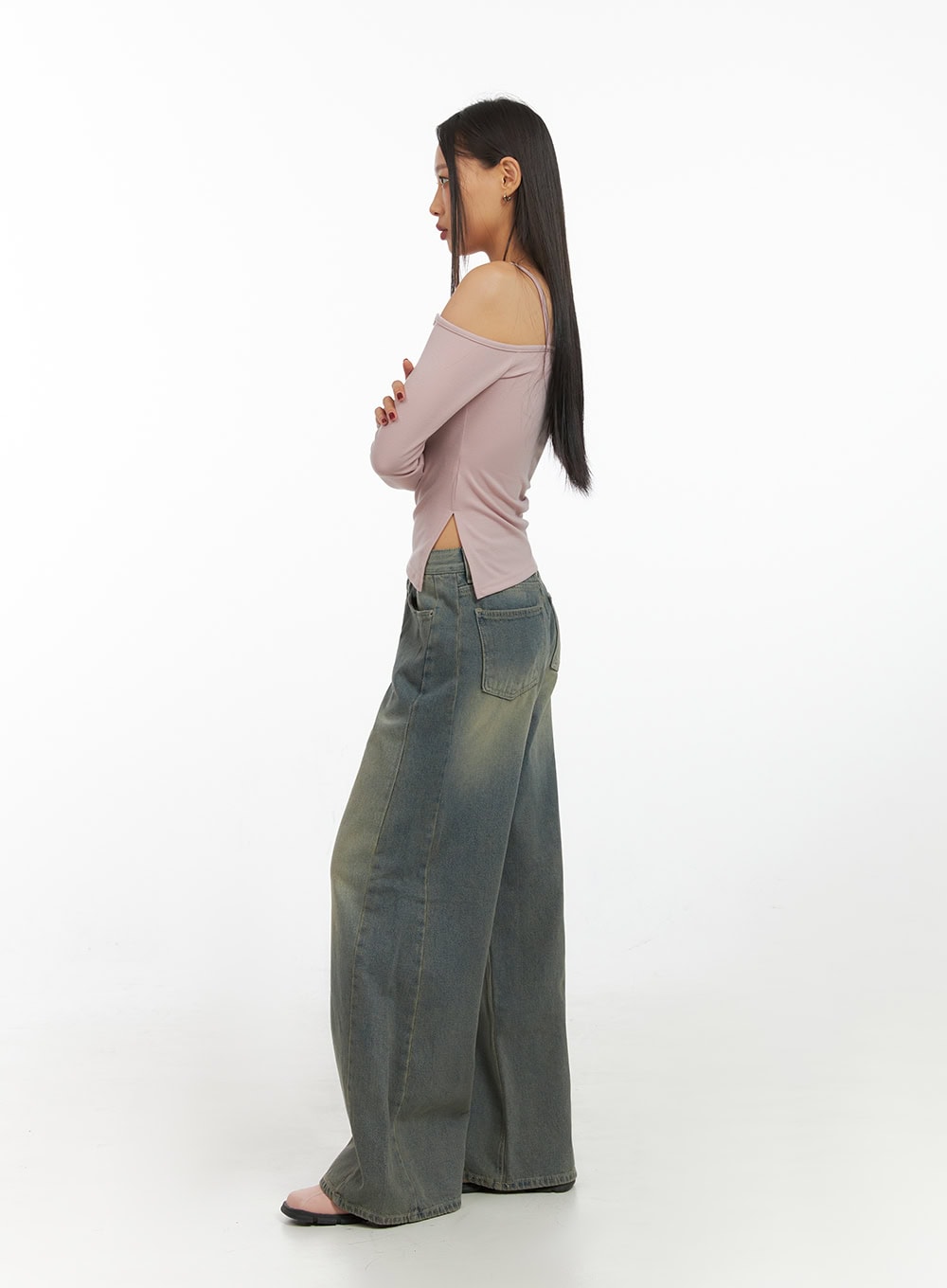 Inez Washed Denim Wide Leg Jeans IS427
