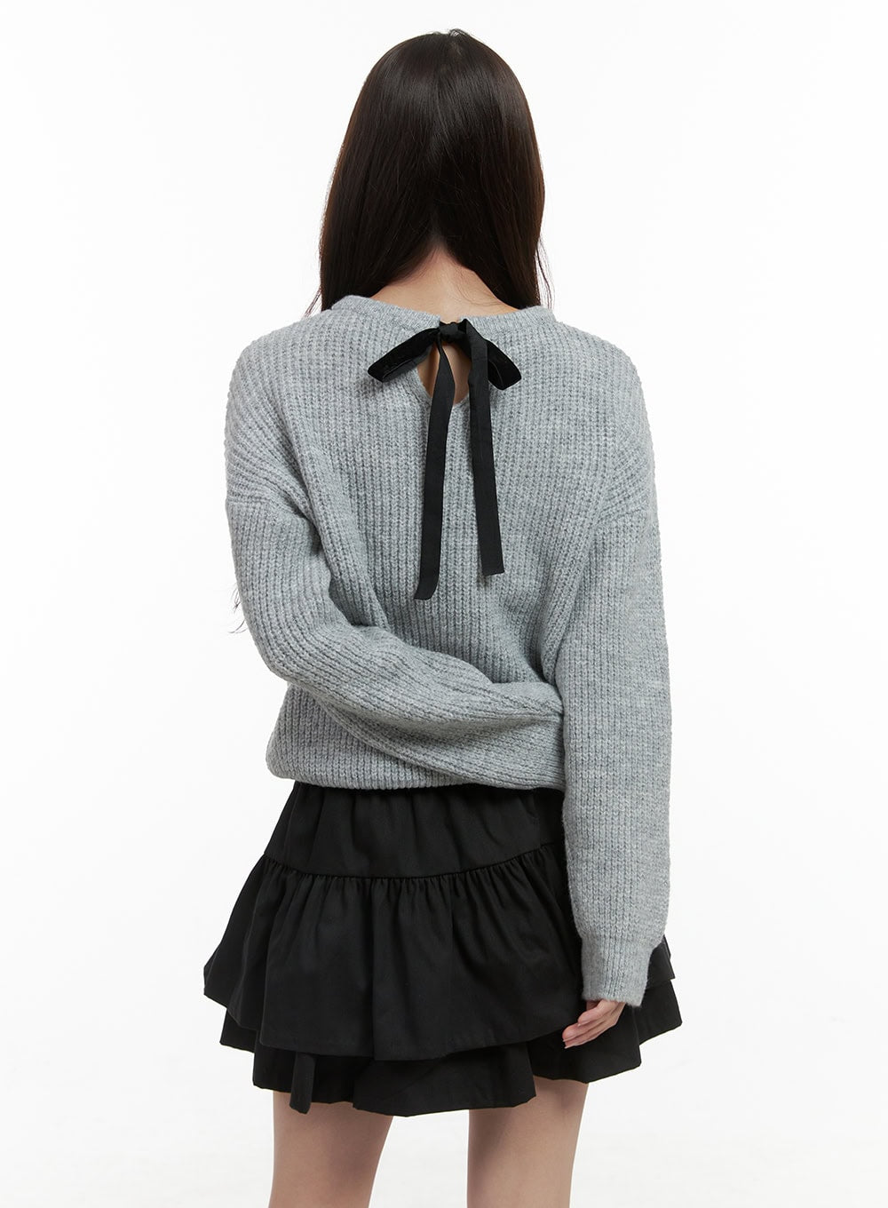 Cut Out Ribbon Trim Long Sleeve Top OS416