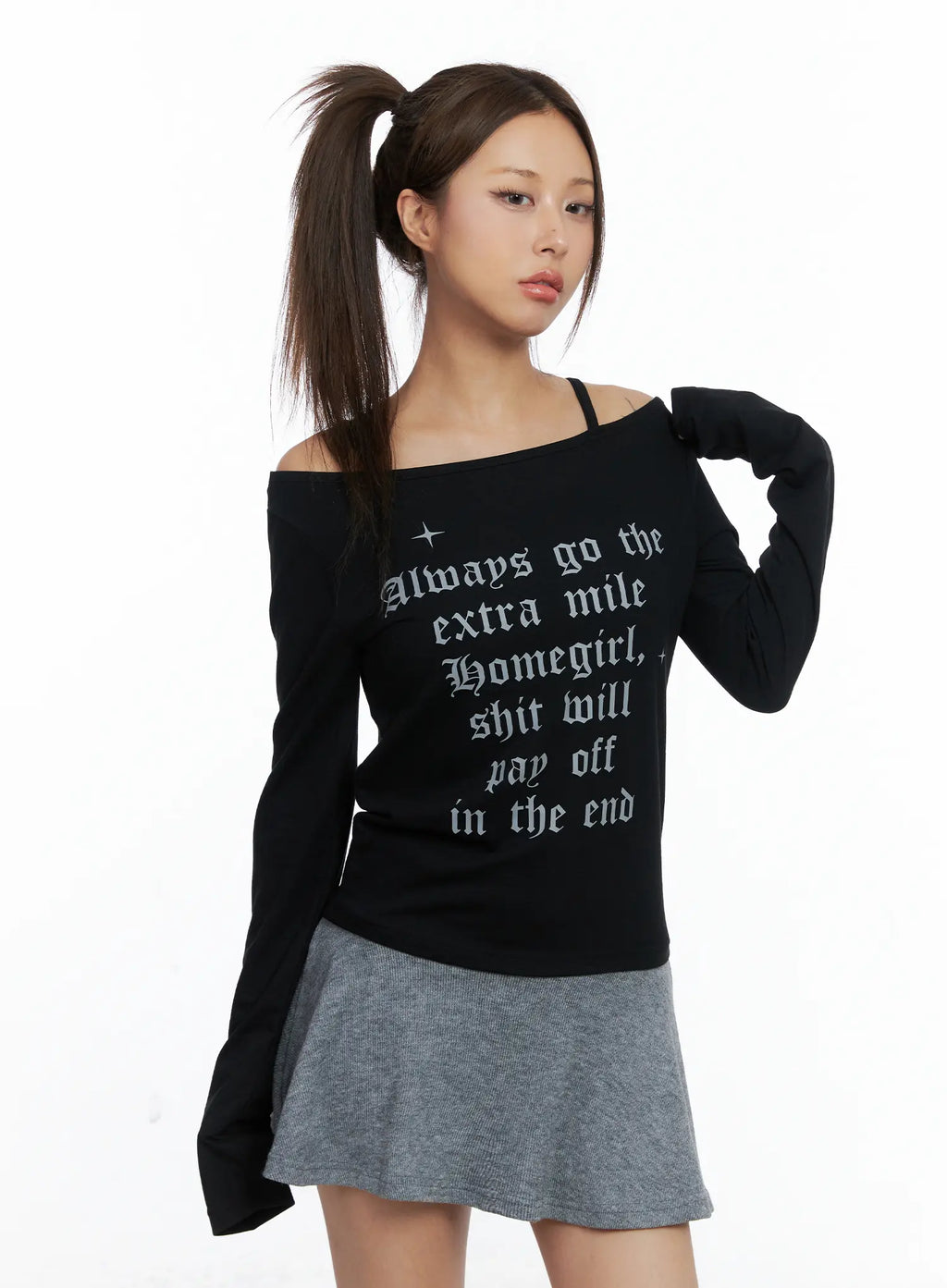 Graphic Off-Shoulder Long Sleeve Top CS505