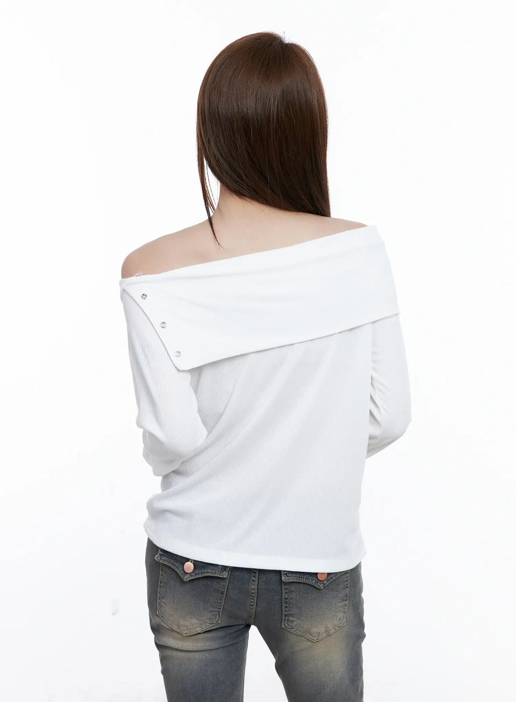 Ribbed Off-Shoulder Long Sleeve Tee CG529
