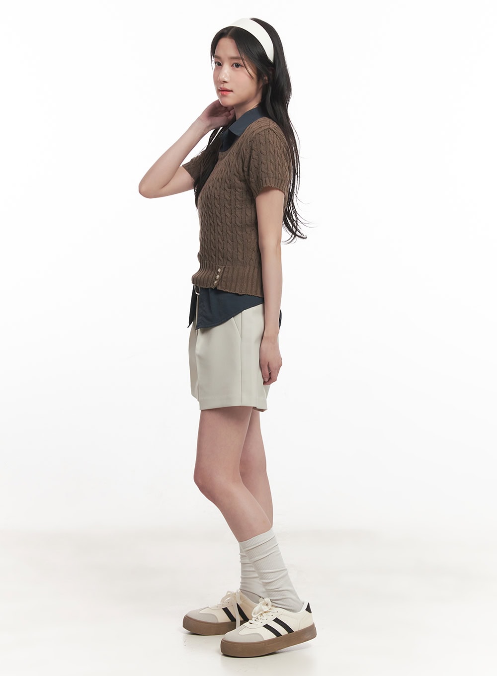 Cable Knit Short Sleeve Sweater CA510