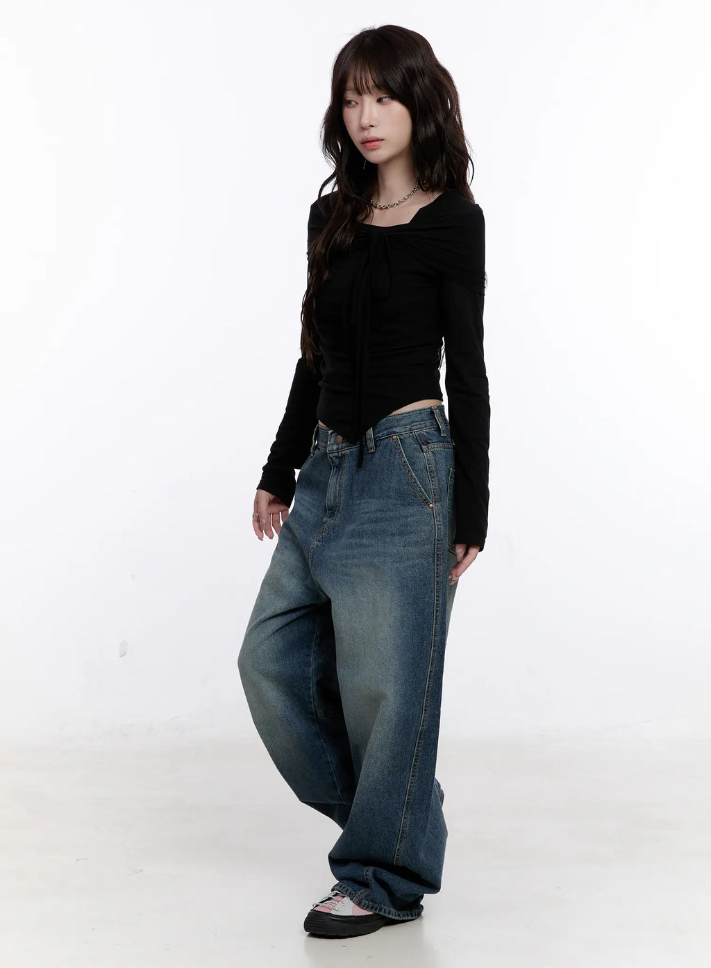 Asymmetrical Tie Detail Long Sleeve Top CO501