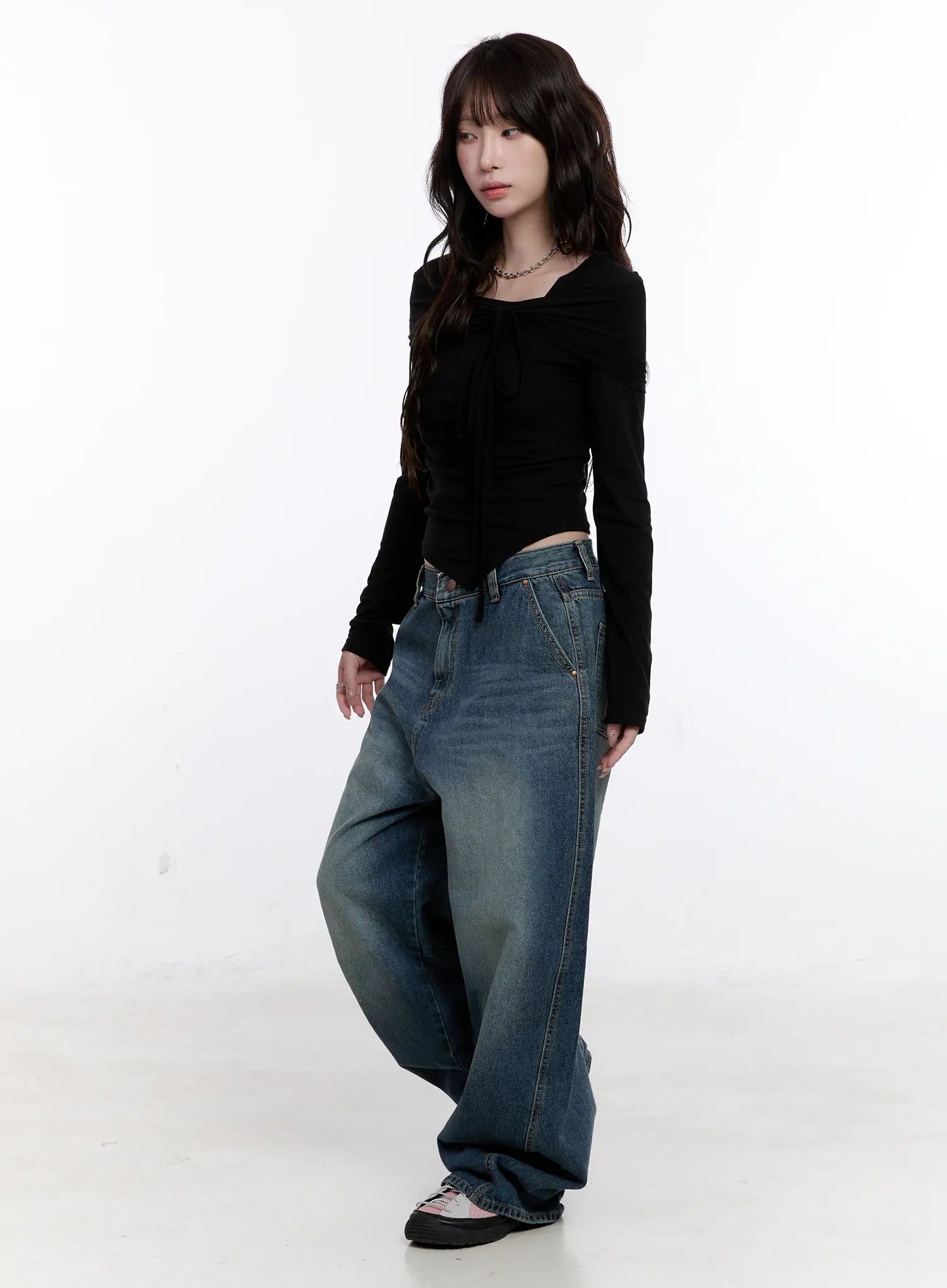 Asymmetrical Tie Detail Long Sleeve Top CO501