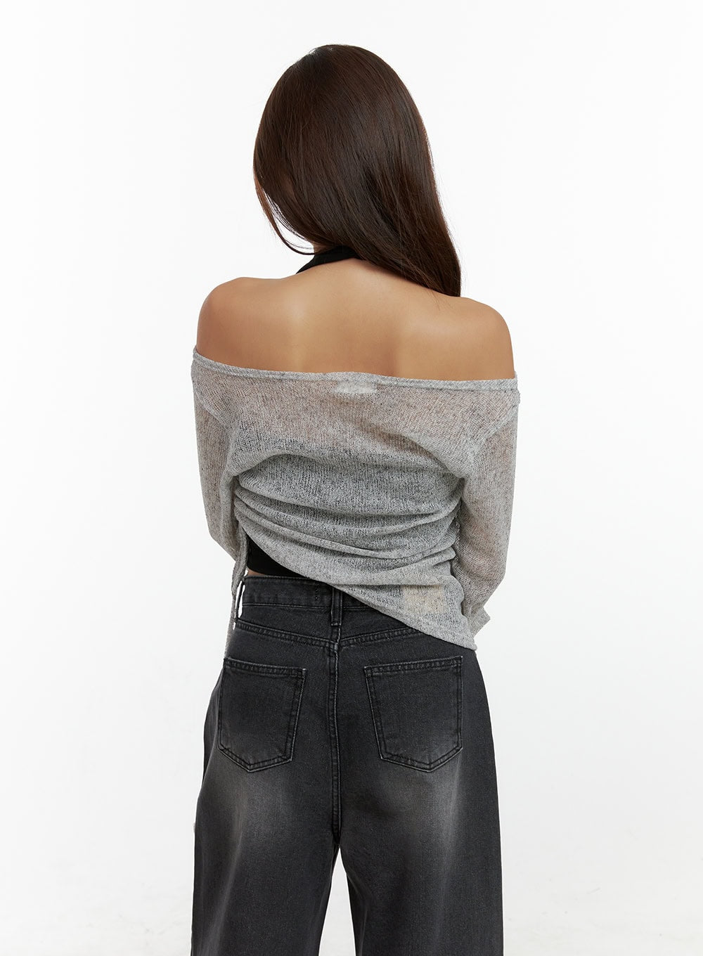 See-Through Off Shoulder Long Sleeve Top CL404