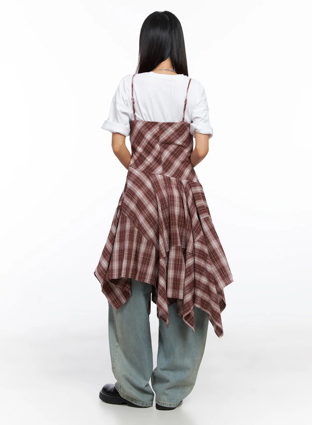 Asymmetrical Plaid Maxi Dress CO515