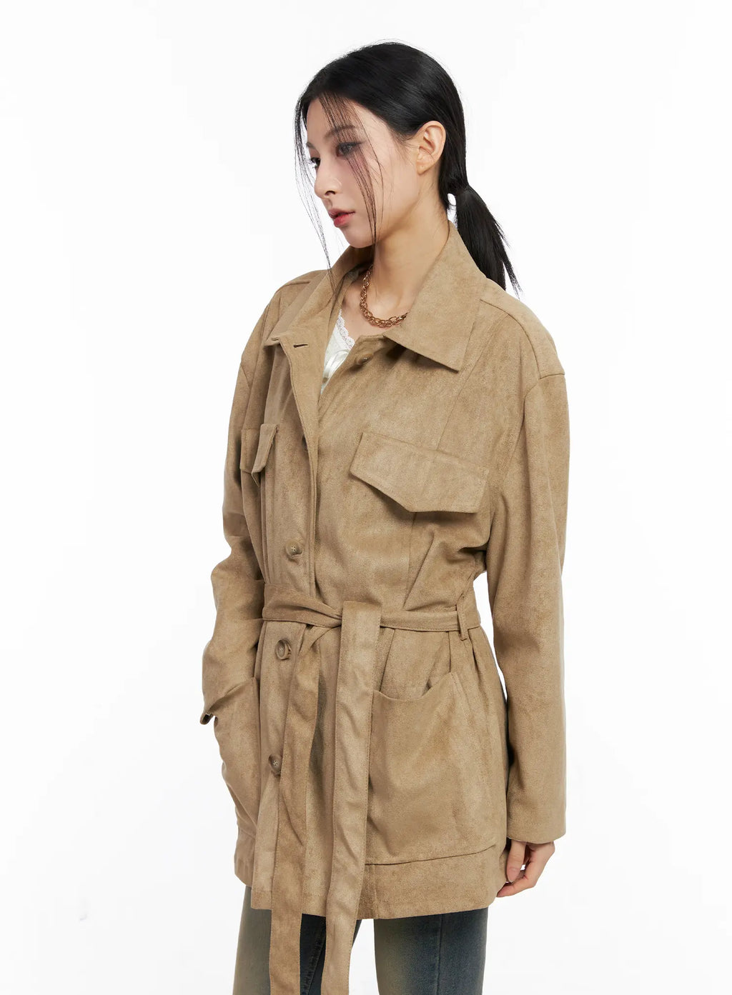 Relaxed Suede Jacket with Belt CC1109