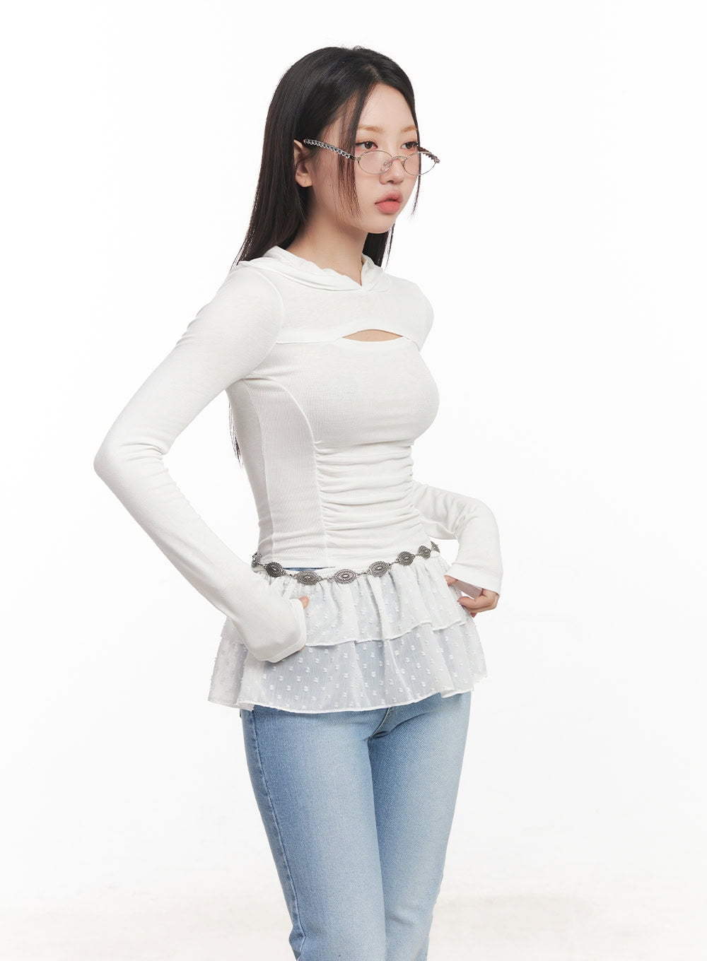 Shirred Cut-Out Crop Hoodie Top CA521