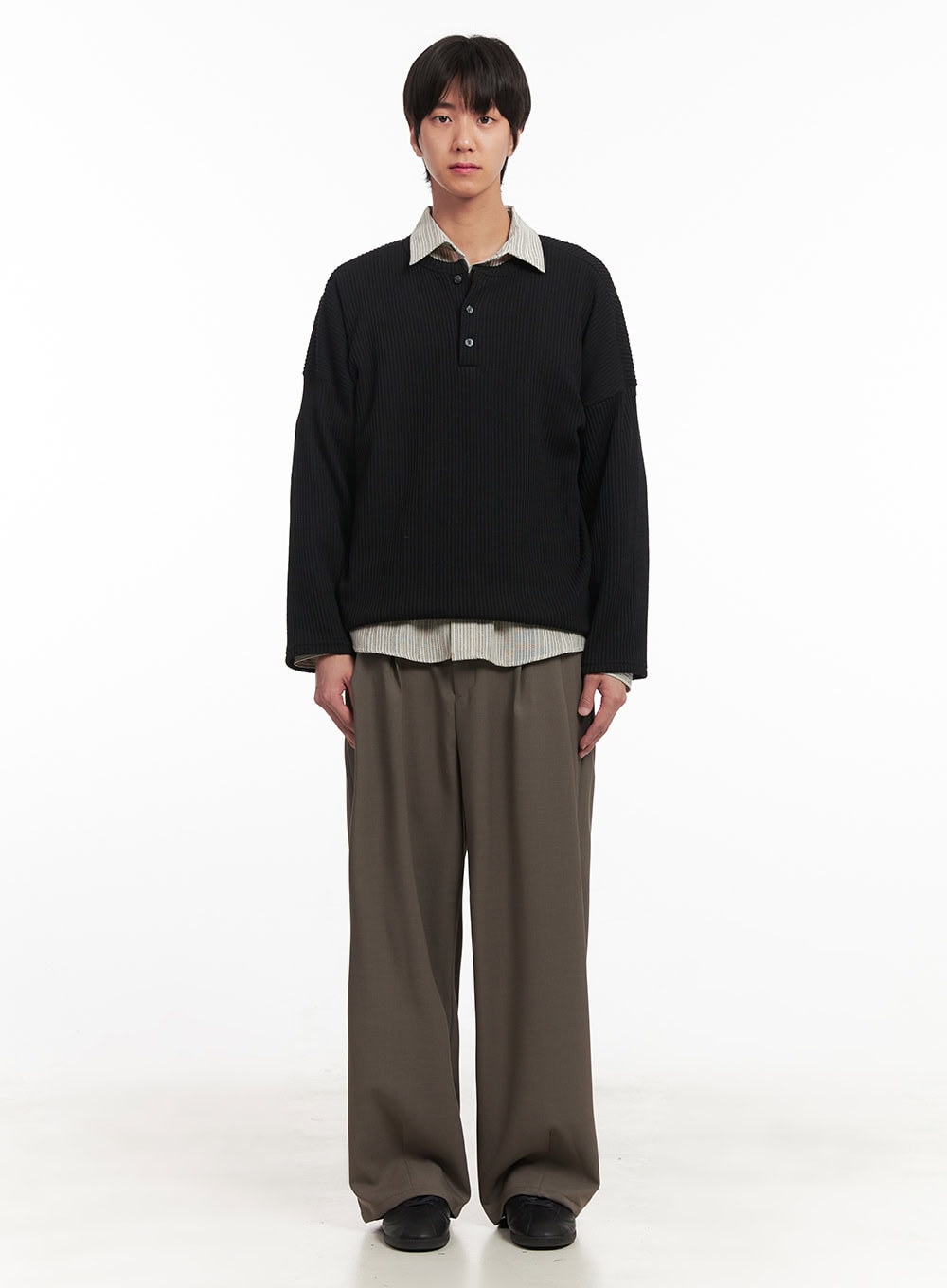 Men's Ribbed Buttoned Long-Sleeve Shirt IA510