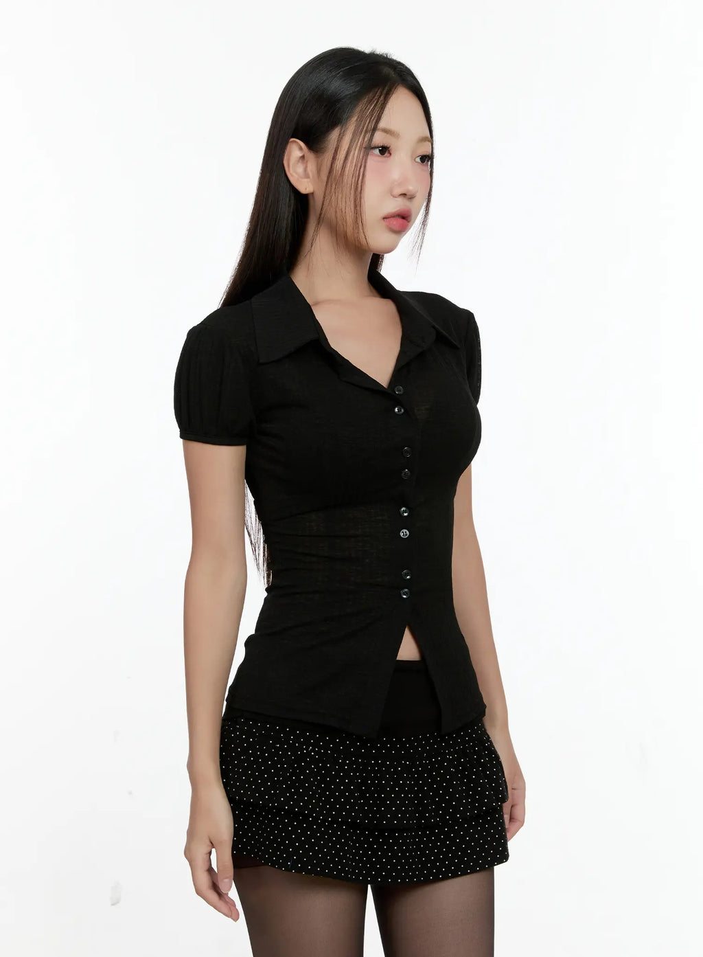 Sheer Button-Up Collared Top CL531