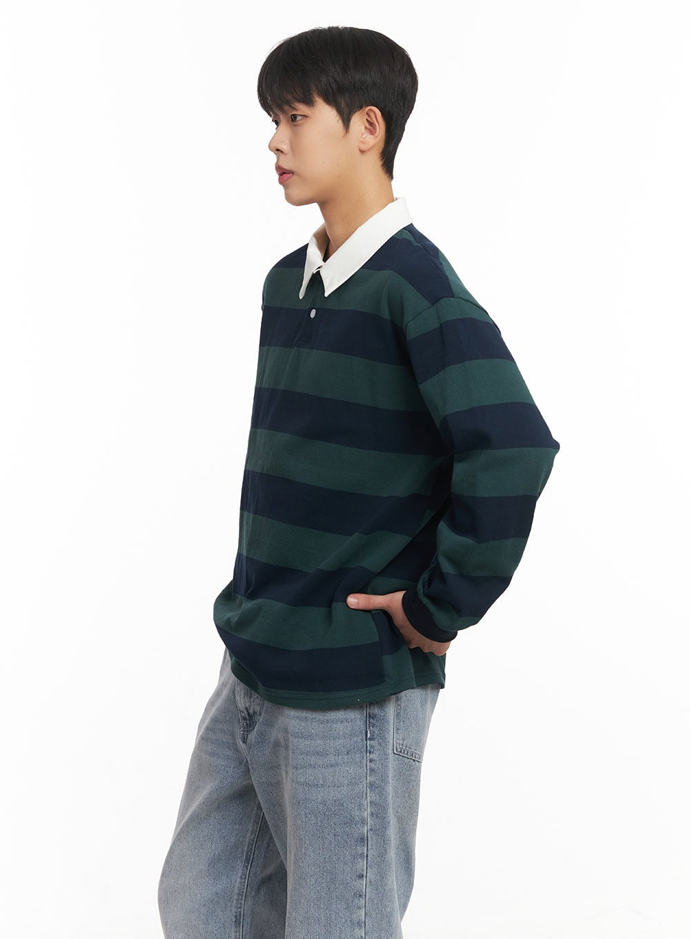 Men's Striped Long-Sleeve Collared Shirt IM514