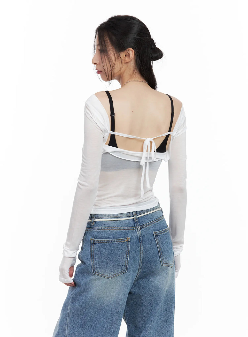 Sheer Back-Slit Long-Sleeve Tee CU530