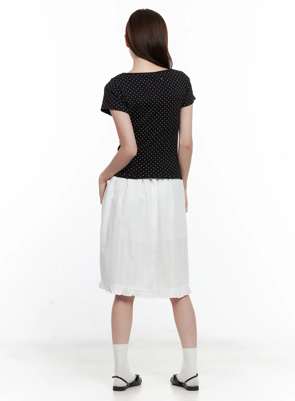 Polka Dot Shirred V-Neck Top CL502