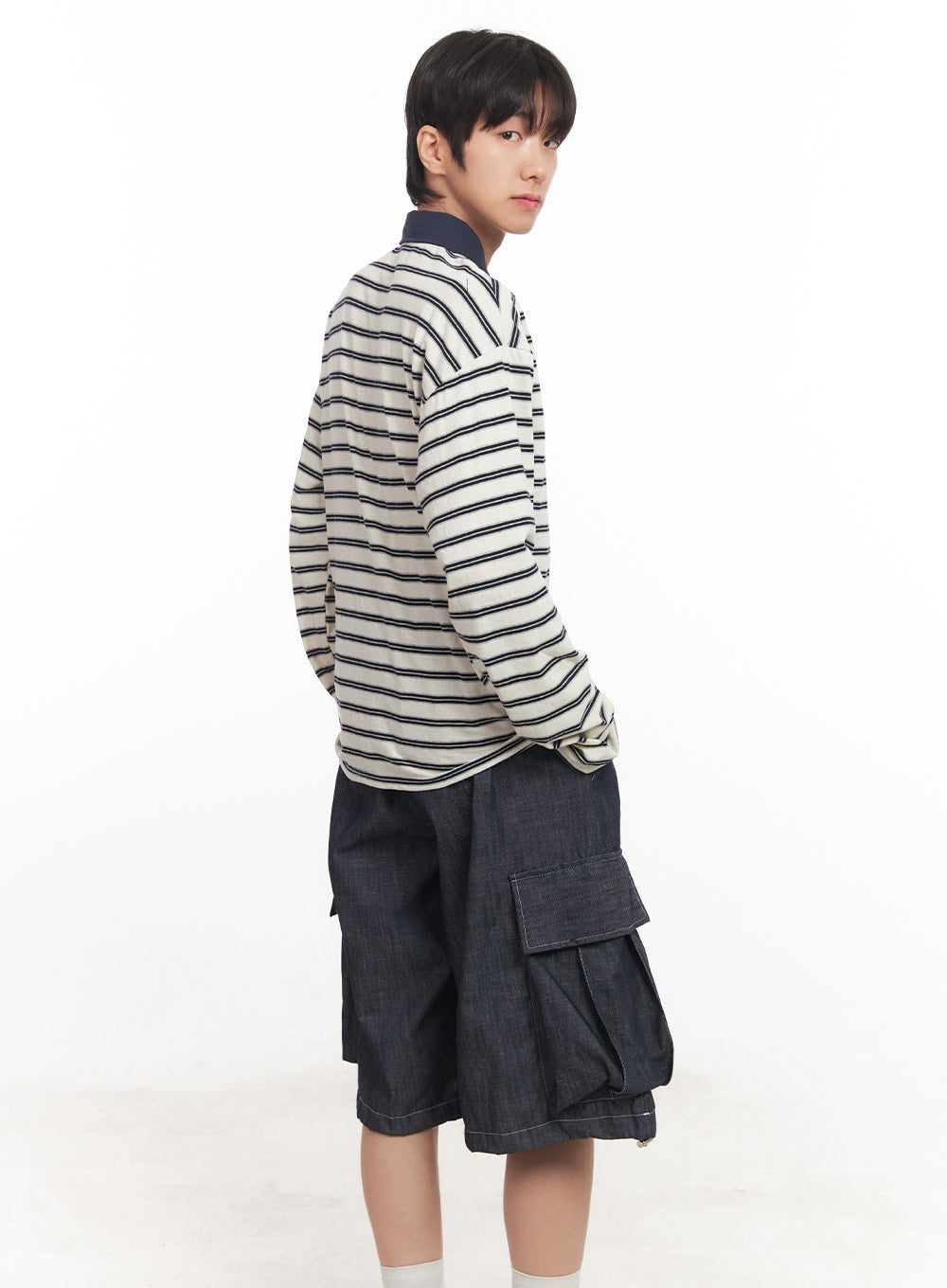 Men's Striped Long Sleeve Polo Shirt IA511