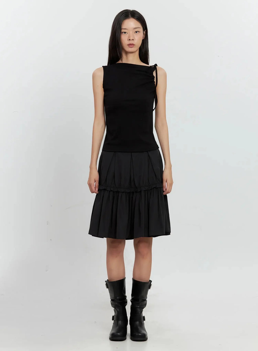 Pleated Nylon Midi Skirt IS516