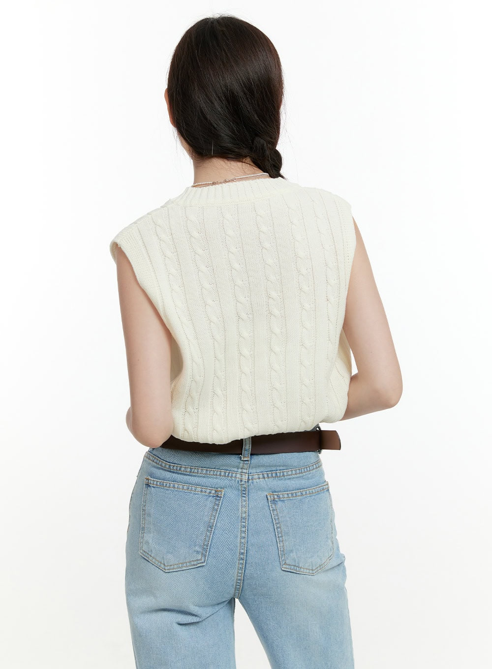 Cable Knit Sleeveless V-Neck Vest OL423