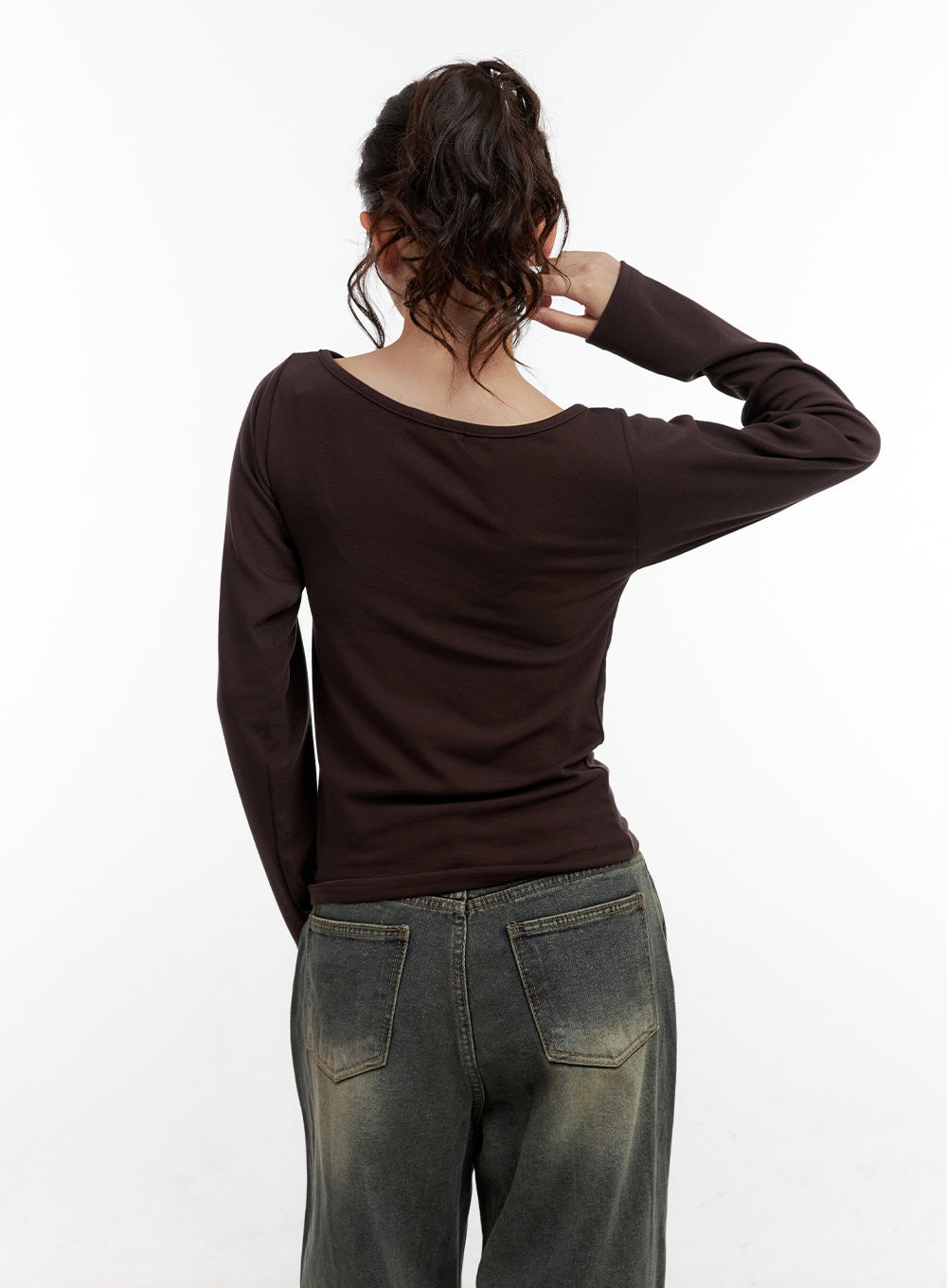 Printed Boat Neck Long Sleeve Shirt CN404