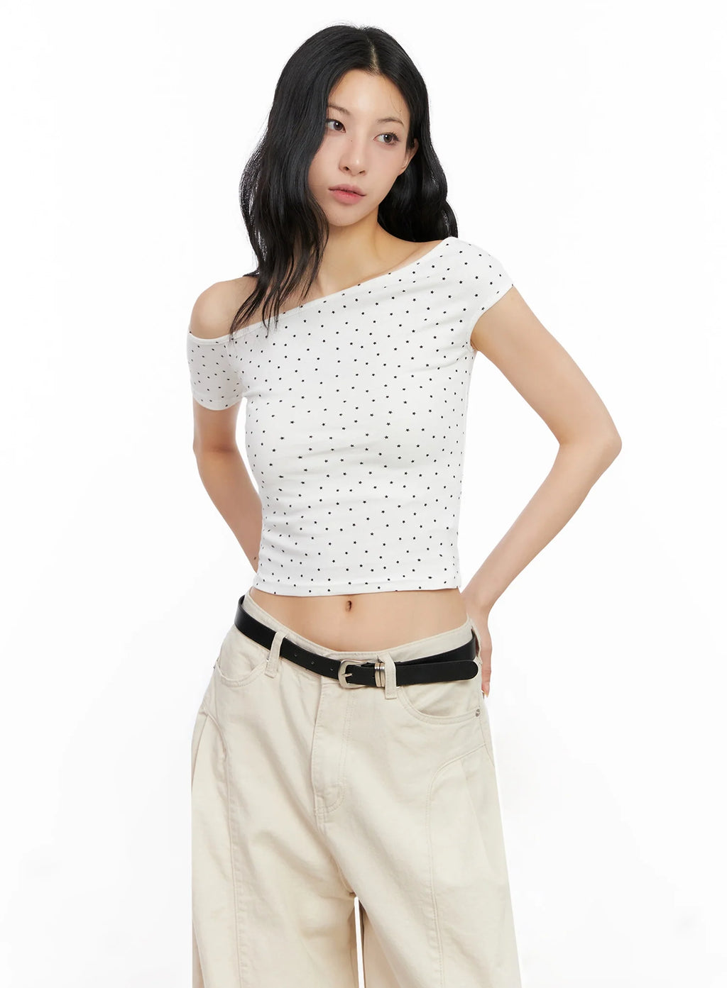 Star Print Off-Shoulder Crop Top IG508