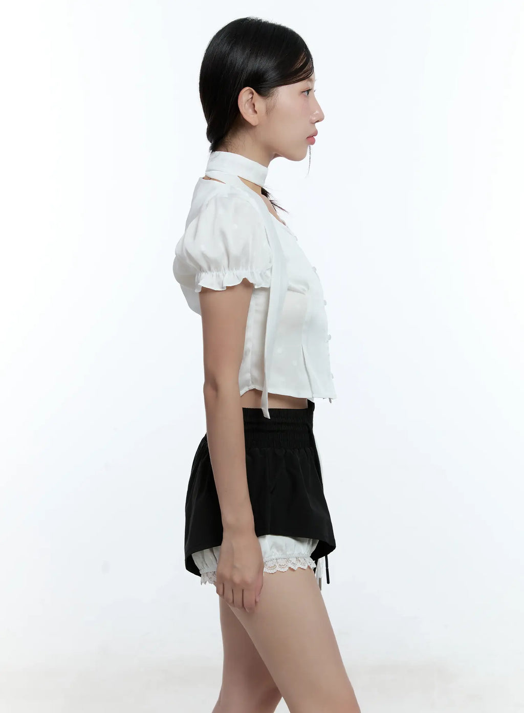 Puff Sleeve Crop Top & Scarf CU527